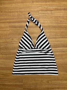 Mossimo Striped Halter Tankini Top Loose Fit Black and White Size M